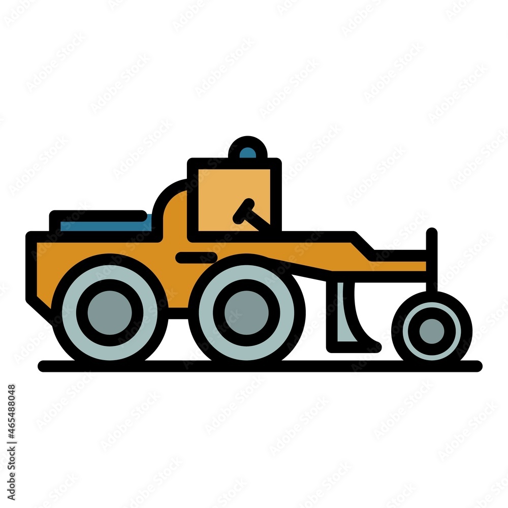 Poster construction grader machine icon. outline construction grader machine vector icon color flat isolate