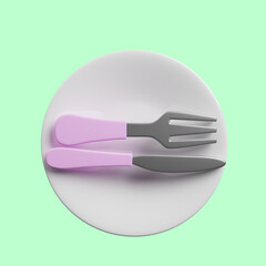 3d illustration of sign language with cutlery concept like