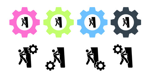 Man adventure mountain climb vector icon in gear set illustration for ui and ux, website or mobile application