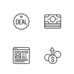 Set line Financial growth dollar, Resume, Deal and Stacks paper money cash icon. Vector