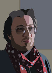 Self-portrait with glasses on a neutral background, for an avatar. Vector.