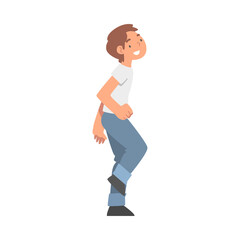 Happy Little Boy Walking Looking Up at Someone Vector Illustration