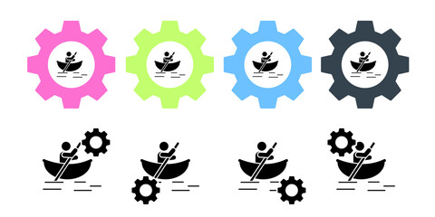 Man canoe river boat adventure vector icon in gear set illustration for ui and ux, website or mobile application