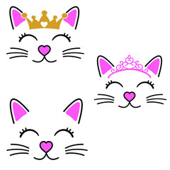 Cat face vector icon set. baby cat illustration sign collection. children pet symbol or logo.
