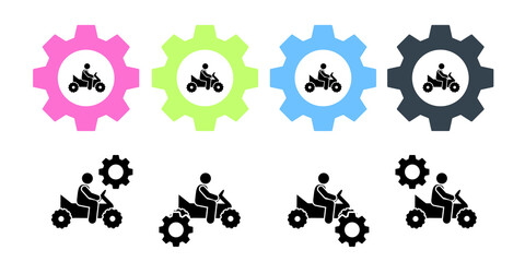 Man biking motorcycle vehicle vector icon in gear set illustration for ui and ux, website or mobile application