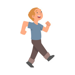 Happy Little Boy Walking Looking Up at Someone Vector Illustration