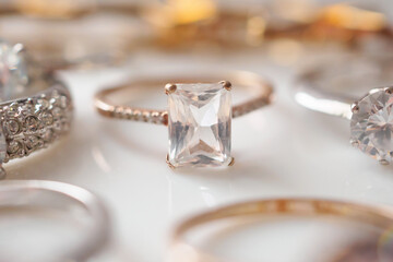 Beautiful diamond rings jewelry on white background