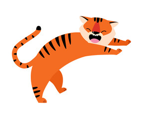 Leaping Striped Tiger with Orange Fur Roaring Vector Illustration