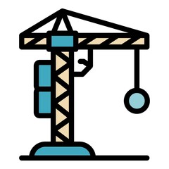 Demolition construction crane icon. Outline demolition construction crane vector icon color flat isolated