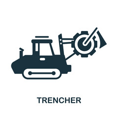 Trencher icon. Monochrome sign from machinery collection. Creative Trencher icon illustration for web design, infographics and more