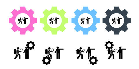 Mans asking direction backpacker vector icon in gear set illustration for ui and ux, website or mobile application