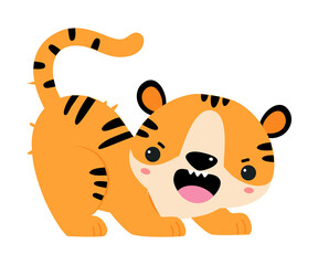 Cute Little Striped Tiger Cub with Orange Fur Vector Illustration