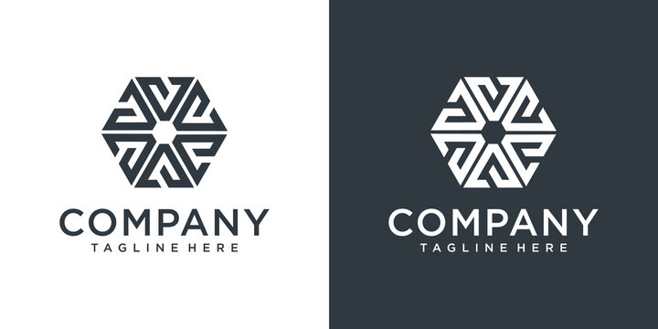 v logo hexagon design