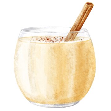 Eggnog Christmas Season Cocktail In A Glass On White Background. Drink Illustration.	
