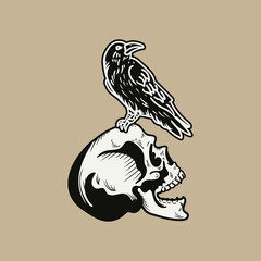 Raven and skull illustration