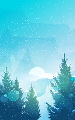 Winter landscape. Cold season. Travel concept of discovering. Nature. Hiking tourism. Adventure. Minimalist graphic flyers. Polygonal flat design for coupon, voucher, gift card. Mountain illustration.