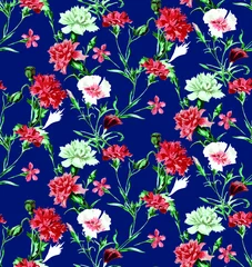 Printed roller blinds Dark blue seamless fabric pattern of leaves and flowers