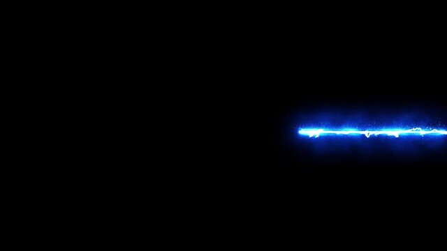 Blue line plasma passing on black background particles evaporating 4k footage