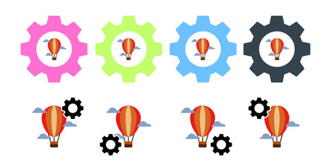 Hot air balloon vector icon in gear set illustration for ui and ux, website or mobile application