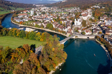 Aarburg city on Aare river, Switzerland