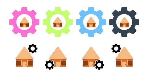 Fototapeta premium Hut, wood, storage, safari vector icon in gear set illustration for ui and ux, website or mobile application