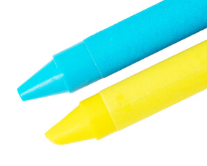 Blue and yellow pencil isolated on a white background.