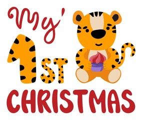 My 1st Christmas. Design for postcards, t-shirts, cups, etc. Vector illustration. White background, isolate.