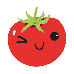 Funny Red Tomato Vegetable Character with Smiling Face Winking Vector Illustration