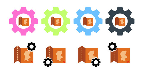 Map, orientation, location vector icon in gear set illustration for ui and ux, website or mobile application