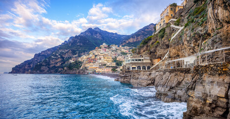Panoramic view of Positano village, Italy