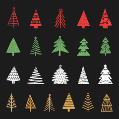 Obraz premium Color spruce trees set in vector, flat design.