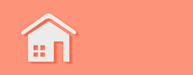 Home Icon Concept on red background. Horizontal web banner with copy space, template.