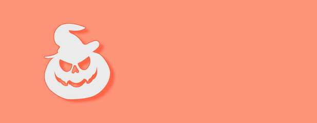 Halloween pumkin Concept on red background. Horizontal web banner with copy space, template.