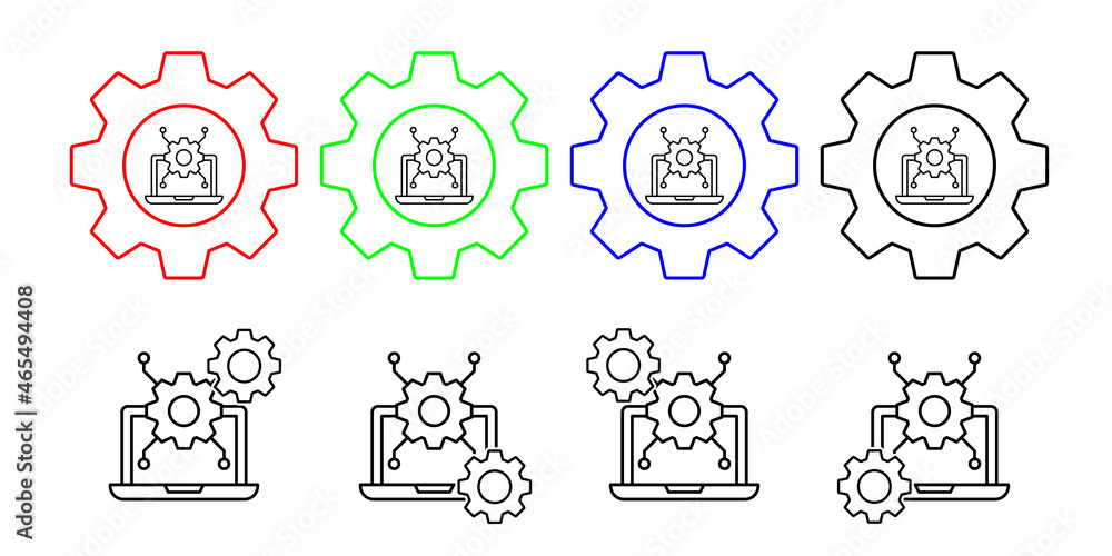 Poster laptop gear algorithm vector icon in gear set illustration for ui and ux, website or mobile applicat