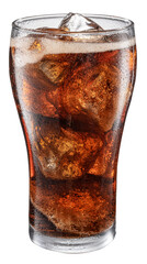 Cold glass of cola drink with ice cubes isolated on white background. File contains clipping path. - obrazy, fototapety, plakaty