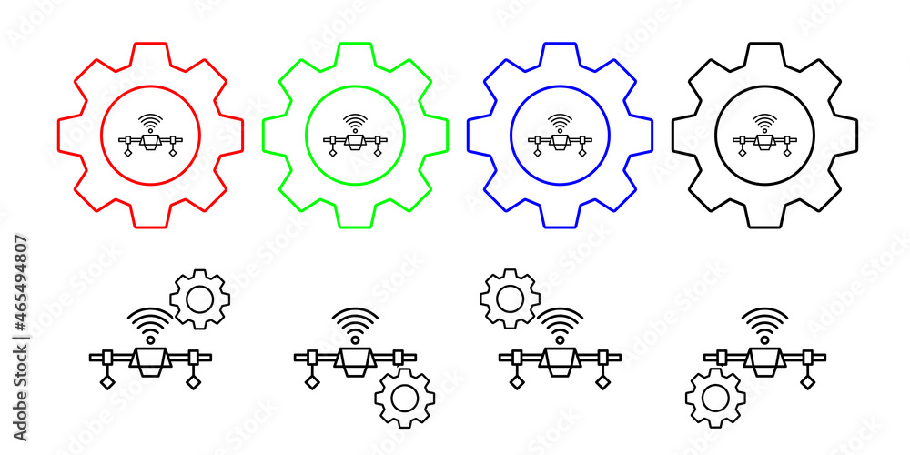 Poster drone connection vector icon in gear set illustration for ui and ux, website or mobile application