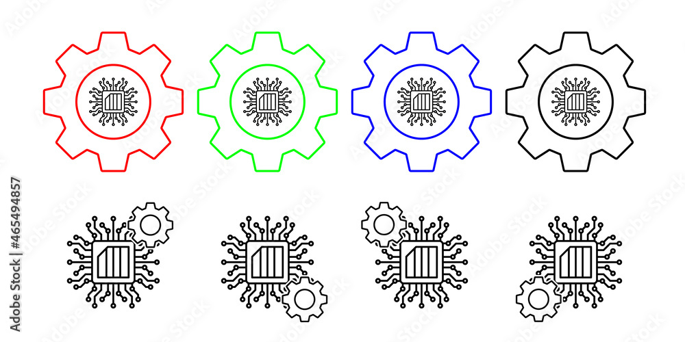 Poster chip nanotech vector icon in gear set illustration for ui and ux, website or mobile application