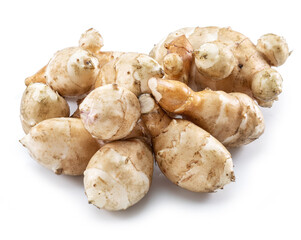 Jerusalem artichoke roots isolated on white background.