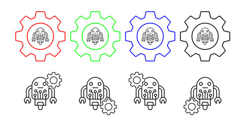 Robot vector icon in gear set illustration for ui and ux, website or mobile application