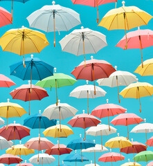 Fototapeta na wymiar Colorful umbrellas in the sky.