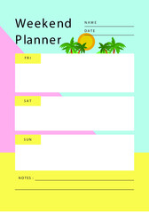 Blue Colorful Simple Weekend Planner colorful