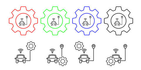Car connection location safe driving vector icon in gear set illustration for ui and ux, website or mobile application