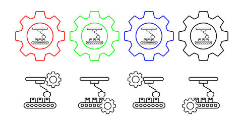 Box arm robot conveyor belt vector icon in gear set illustration for ui and ux, website or mobile application