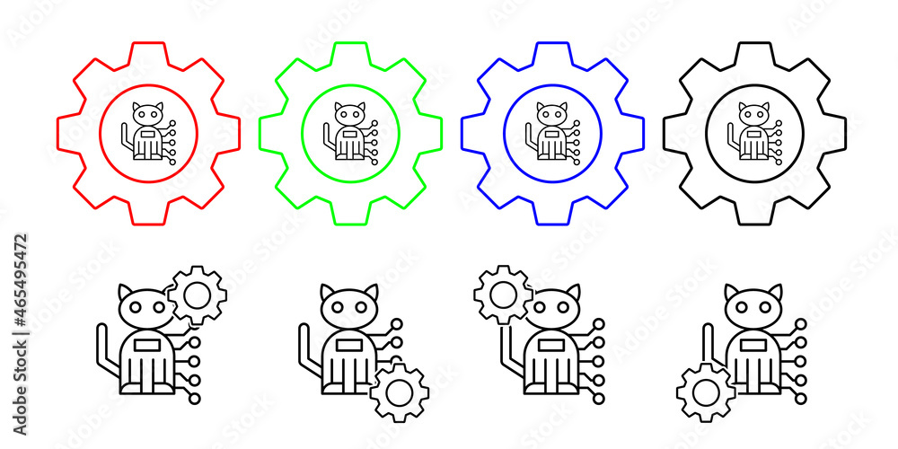 Poster cat robot pet vector icon in gear set illustration for ui and ux, website or mobile application