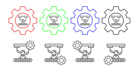 Robot arm man conveyor invention vector icon in gear set illustration for ui and ux, website or mobile application
