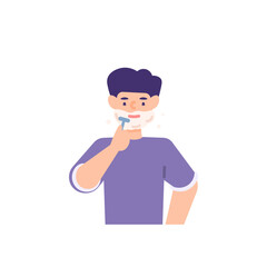 illustration of a man doing shaving his beard. using a shaver and shaving foam. people activity. flat cartoon style. vector design