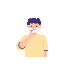 illustration of a man doing shaving his beard. using a shaver and shaving foam. people activity. flat cartoon style. vector design