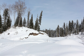 Snow trail to the mountain , Altai Republic, Russia
