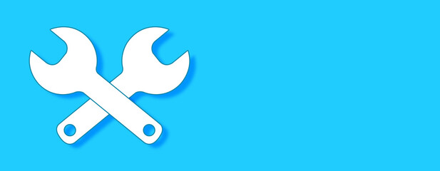 Wrench Concept on blue background. Horizontal web banner with copy space, template.