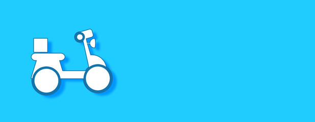 Home delivery, Scooty Concept on blue background. Horizontal web banner with copy space, template.